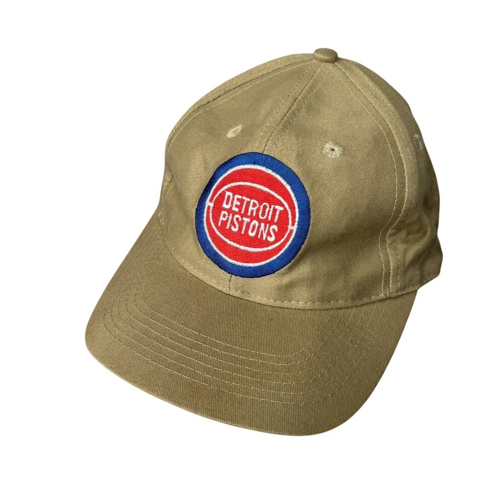 Vintage 90s NBA Detroit Pistons Sports Specialties Hat Cap Hook Loop Logo Tan BN